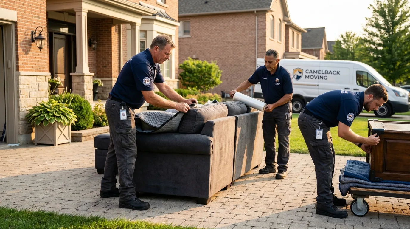 Large estate moving crew wrapping furniture in Harvest, AL
