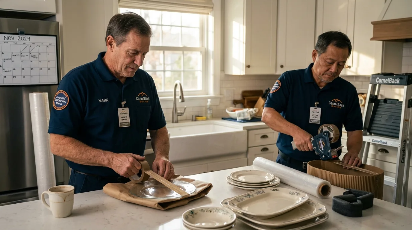 Professional crew packing kitchen dishware in Harvest, AL